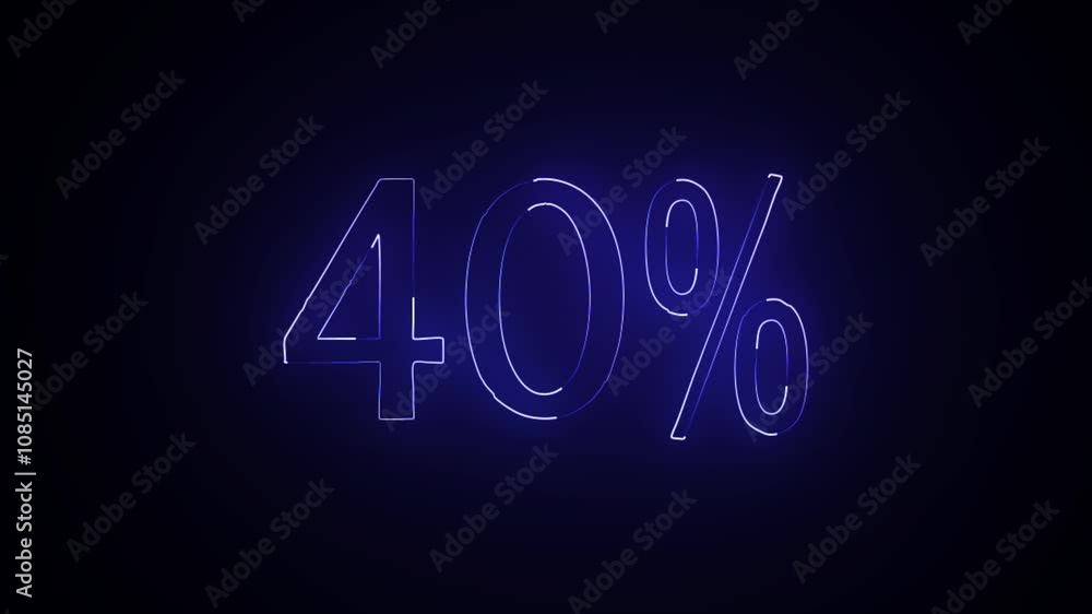 Glowing neon number 40% discount big offer sale business animation 4k video. 40 percent glowing neon sign black background. Glowing neon number 40% discount big offer sale business animation 4k video. 40 percent glowing neon sign black background.