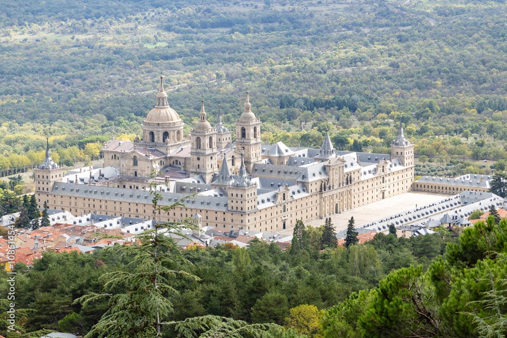 View of the El Escorial Monastery from the Abantos mountain viewpoint View of the El Escorial Monastery from the Abantos mountain viewpoint