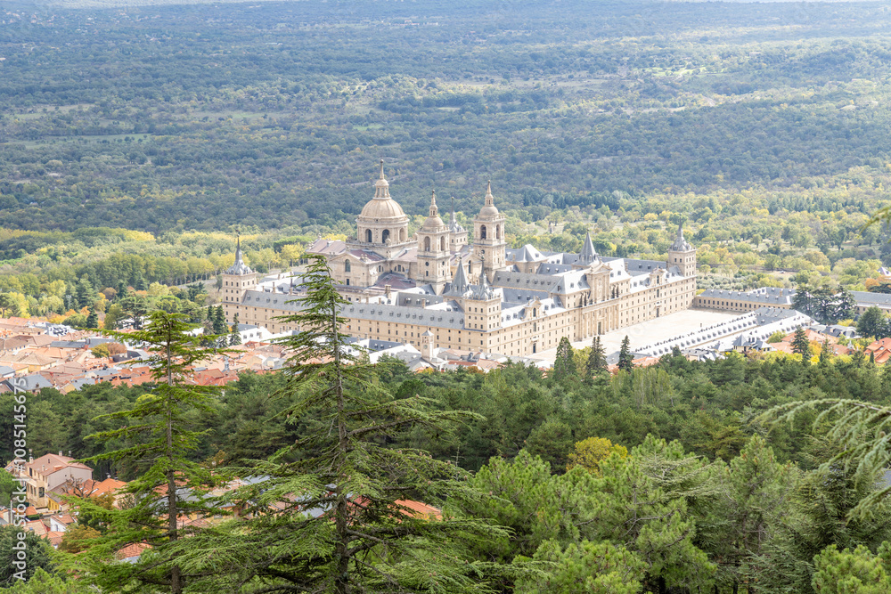 View of the El Escorial Monastery from the Abantos mountain viewpoint View of the El Escorial Monastery from the Abantos mountain viewpoint