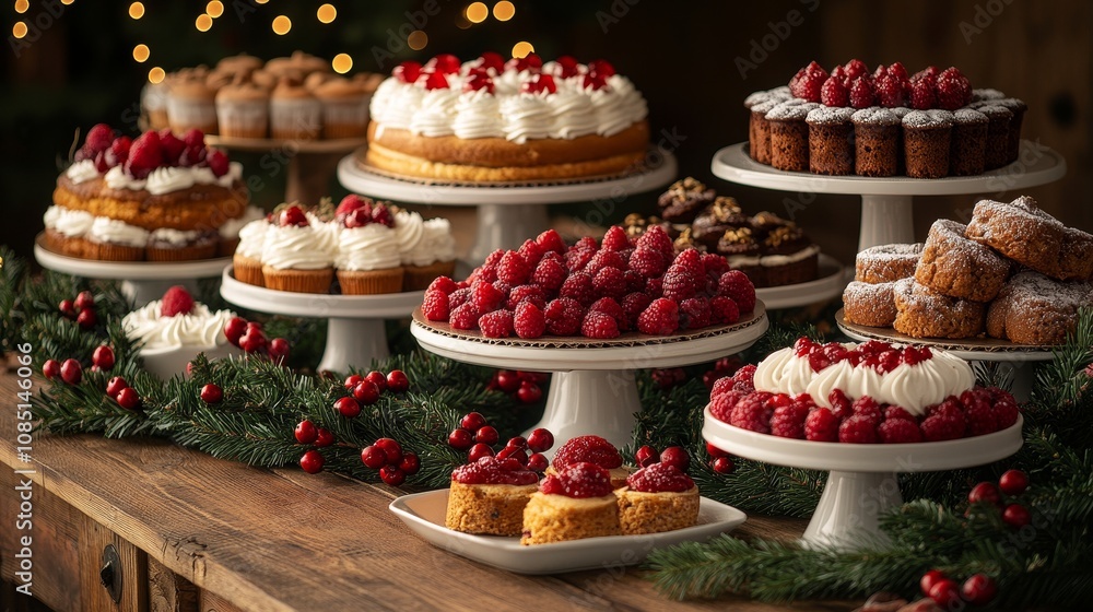 Festive desserts and sweets displayed at a holiday gathering Festive desserts and sweets displayed at a holiday gathering