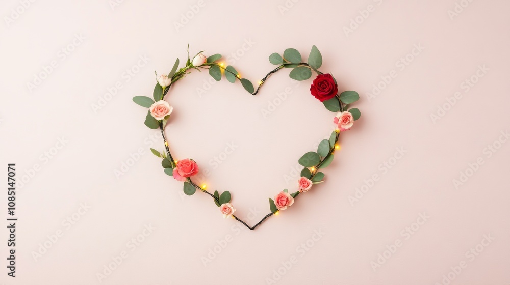 A heart-shaped arrangement made of flowers and greenery against a soft background, symbolizing love and nature. A heart-shaped arrangement made of flowers and greenery against a soft background, symbolizing love and nature.