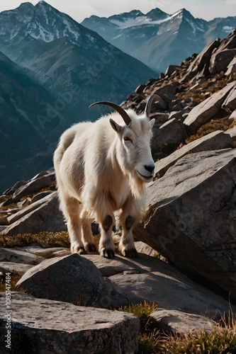 geometric mountain goat hyper realistic photo