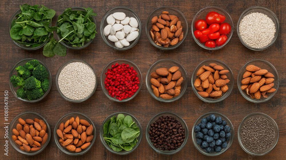 Fresh Vegetables and Fruits Arranged in Bowls Fresh Vegetables and Fruits Arranged in Bowls