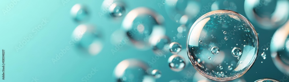 Close-up of sparkling molecular bubbles, biochemistry and skincare essence theme Close-up of sparkling molecular bubbles, biochemistry and skincare essence theme