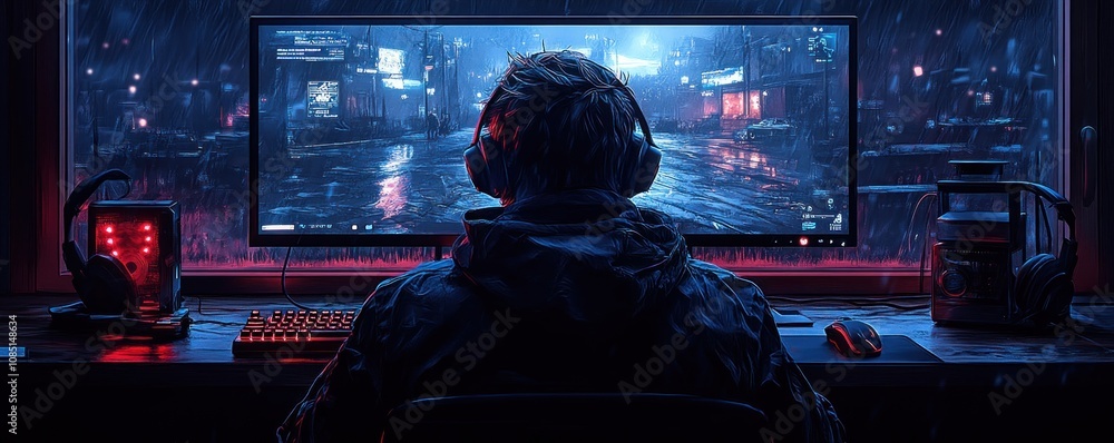 Gamer in a Futuristic City Gamer in a Futuristic City