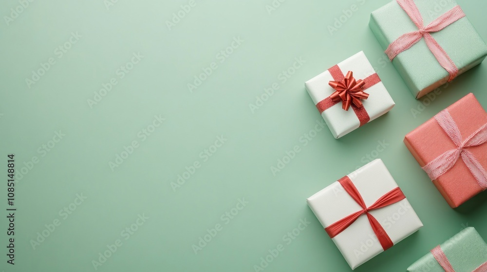 Colorful wrapped gifts on a mint green background, showcasing festive decorations and bows, perfect for celebrations and special occasions. Colorful wrapped gifts on a mint green background, showcasing festive decorations and bows, perfect for celebrations and special occasions.