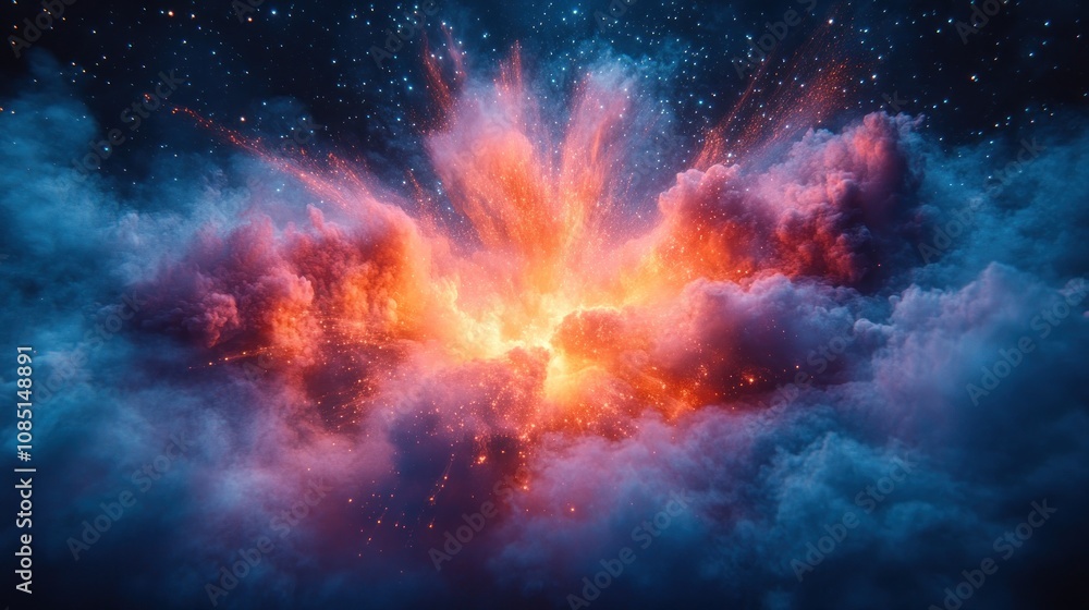 Fototapeta premium Fiery cosmic explosion in nebula clouds.
