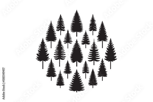 pine trees vector silhouette isolated in white background