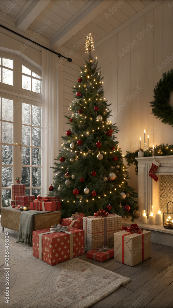 3D render Christmas background with gift boxes and christmas tree. 3D render Christmas background with gift boxes and christmas tree.