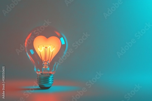 Isolated on a white background, this image showcases a luminous light bulb with a heart at its core, representing inspiration and aspirations.