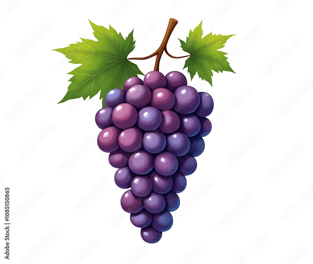 Fototapeta premium Bunch of Red Grapes with Green Leaves