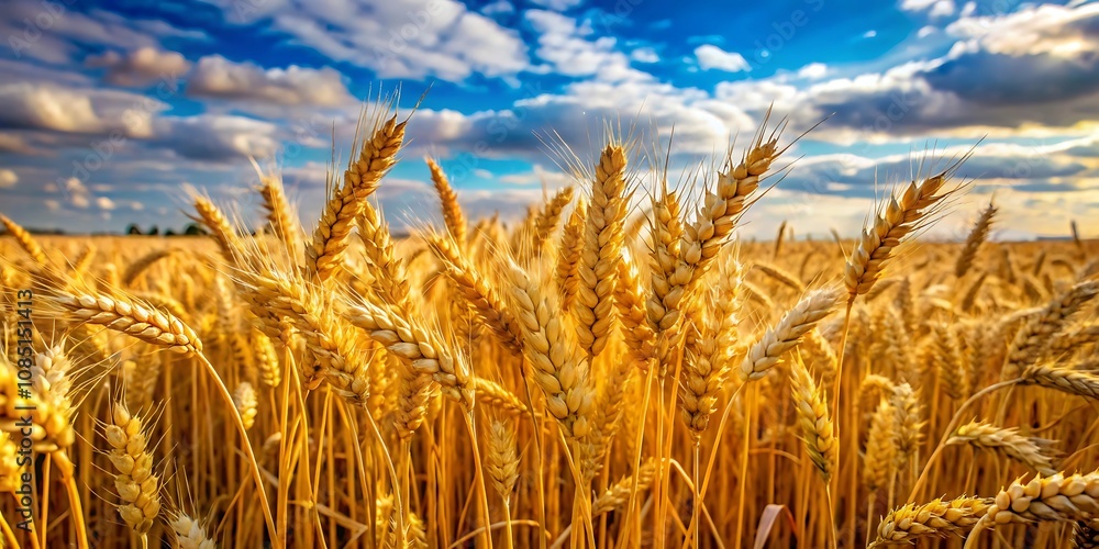 Fototapeta premium Golden Wheat Field under a Vibrant Blue Sky