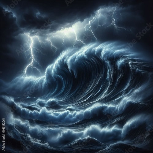 Waves in a Storm Dark towering waves during a violent storm with