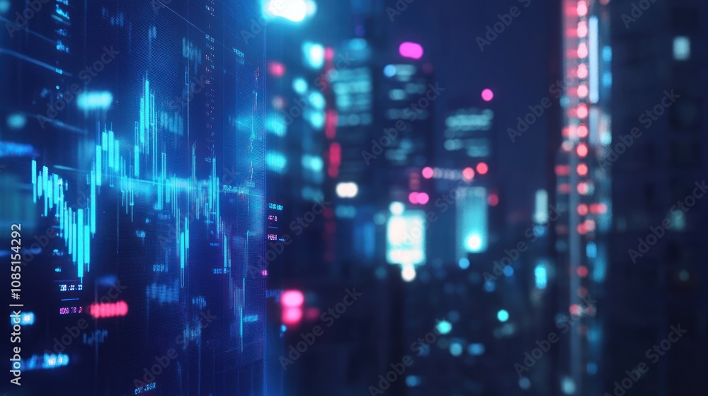 Obraz premium Financial Data Visualization Against City Skyline