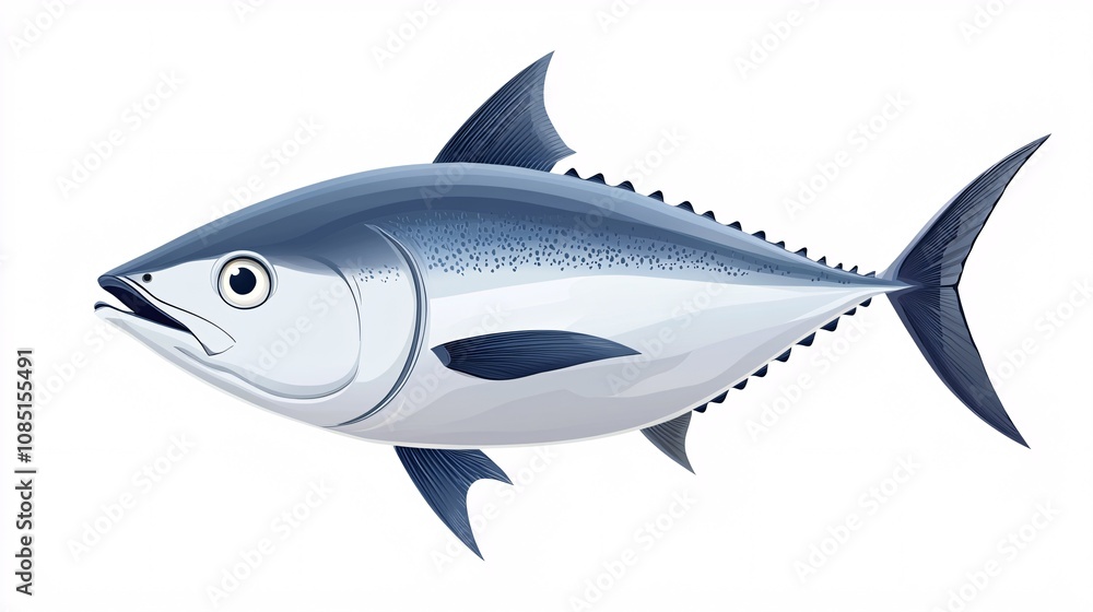 Naklejka premium illustration of a front view tuna fish on a white background, ideal for culinary, ocean life, or seafood-themed projects.