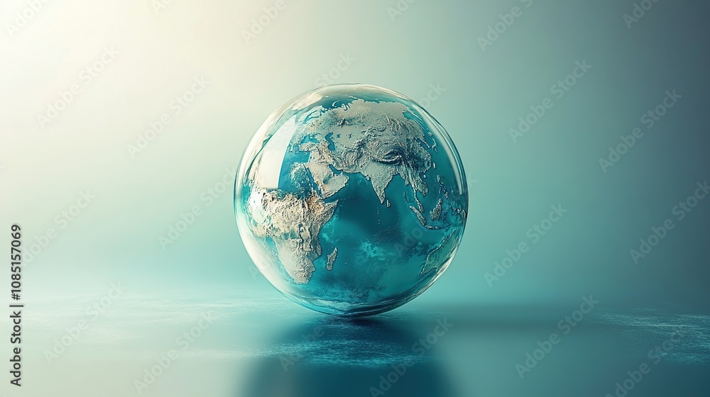 A glass globe depicting Earth, highlighting continents and oceans in a serene setting. A glass globe depicting Earth, highlighting continents and oceans in a serene setting.