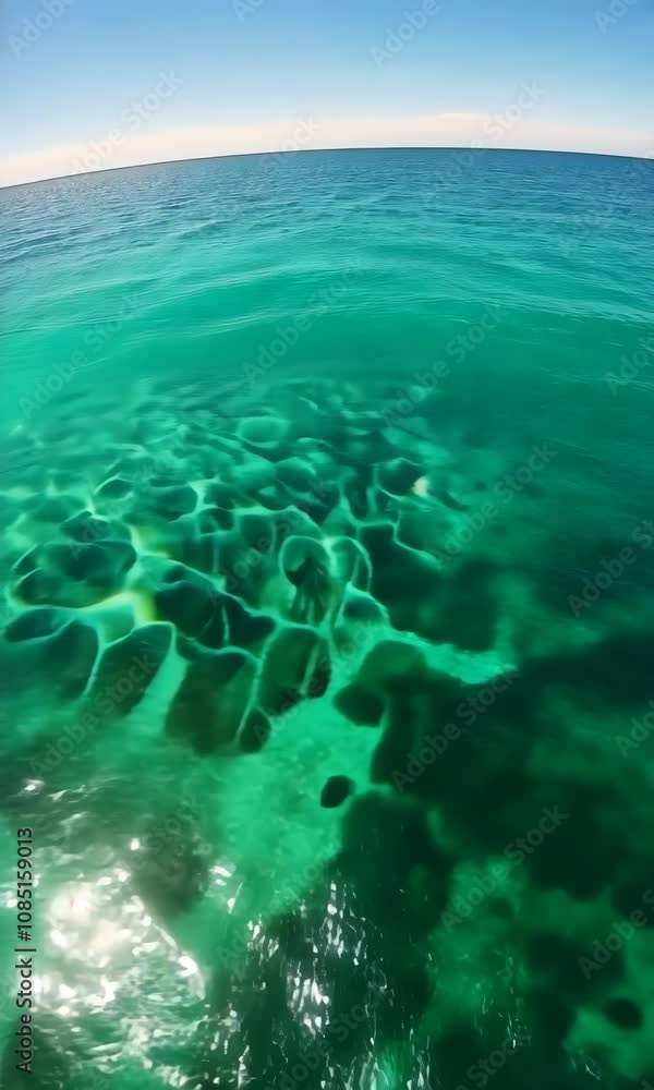 Aerial View of Turquoise Ocean with Coral Patterns Aerial View of Turquoise Ocean with Coral Patterns