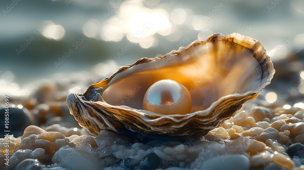 A beautiful pearl nestled in an oyster resting on the sand, symbolizing natural beauty and luxury.
A beautiful pearl nestled in an oyster resting on the sand, symbolizing natural beauty and luxury.