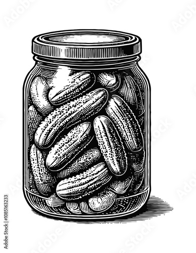 jar of pickles engraving black and white outline