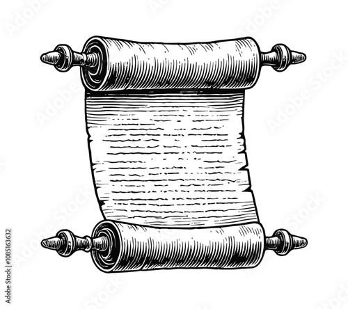 ancient blank scroll engraving black and white outline