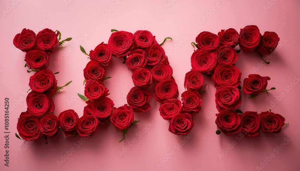 Romantic Valentine's Day Banner with Elegant Red Roses Arranged to Spell LOVE on a Soft Pink Background. Perfect for Gift Cards, Social Media Posts, Romantic Campaigns, and Event Invitations Romantic Valentine's Day Banner with Elegant Red Roses Arranged to Spell LOVE on a Soft Pink Background. Perfect for Gift Cards, Social Media Posts, Romantic Campaigns, and Event Invitations