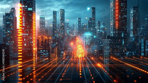 Wallpaper Mural Cyberpunk Cityscape: Neon Lights and Digital Grids Torontodigital.ca