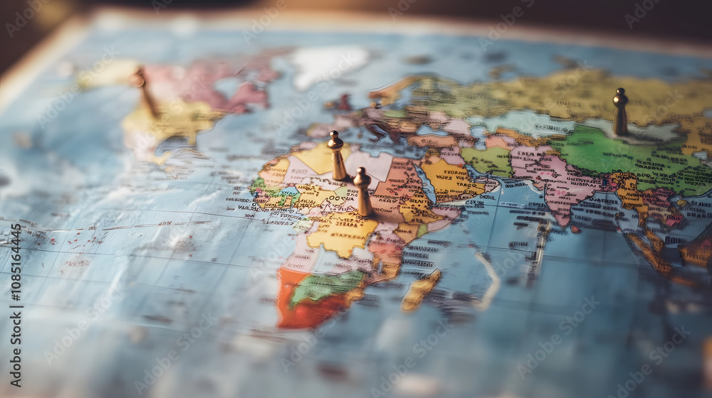 detailed world map with pins marking various locations, highlighting global connections and marketing analytics. map is colorful and vibrant, emphasizing international reach and strategy detailed world map with pins marking various locations, highlighting global connections and marketing analytics. map is colorful and vibrant, emphasizing international reach and strategy