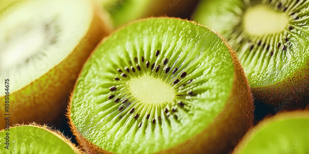 Fototapeta premium A close up of a green kiwi fruit with a brown spot