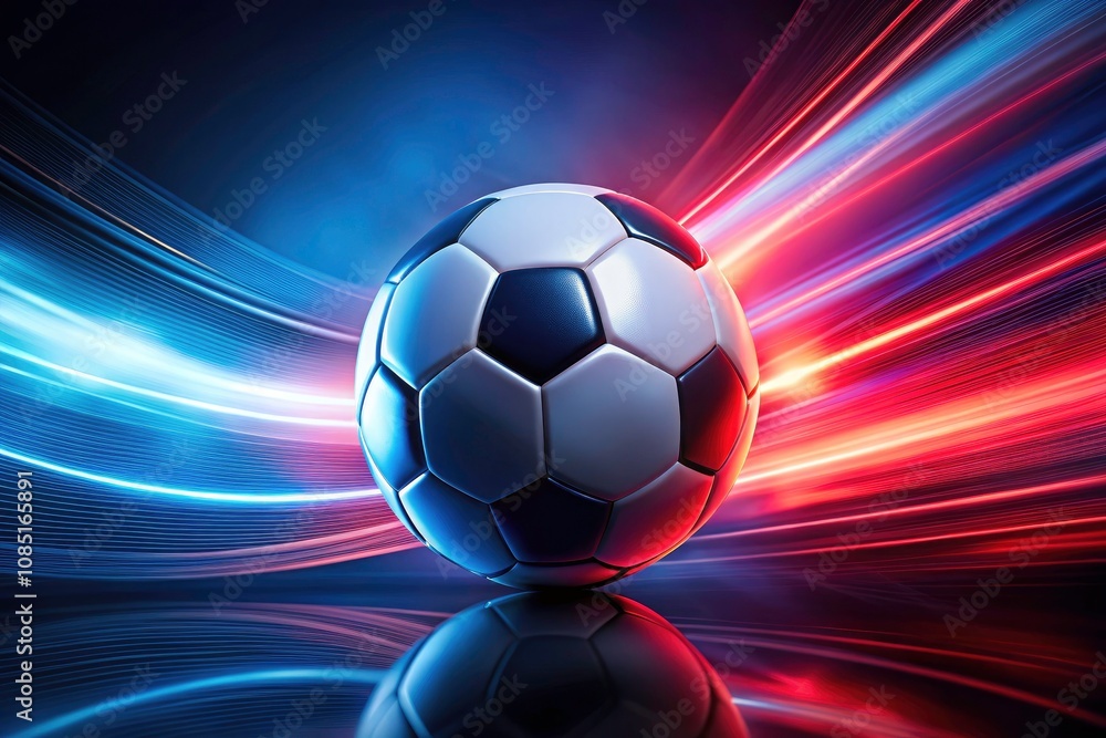 Obraz premium Classic Soccer Ball on Dynamic Red and Blue Background - Long Exposure Sports Concept Photography