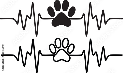 Pet love heartbeat and paw print illustration