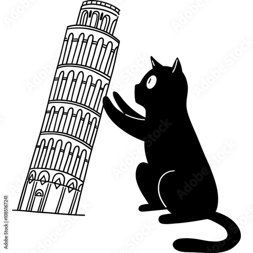 Cat with Leaning Tower