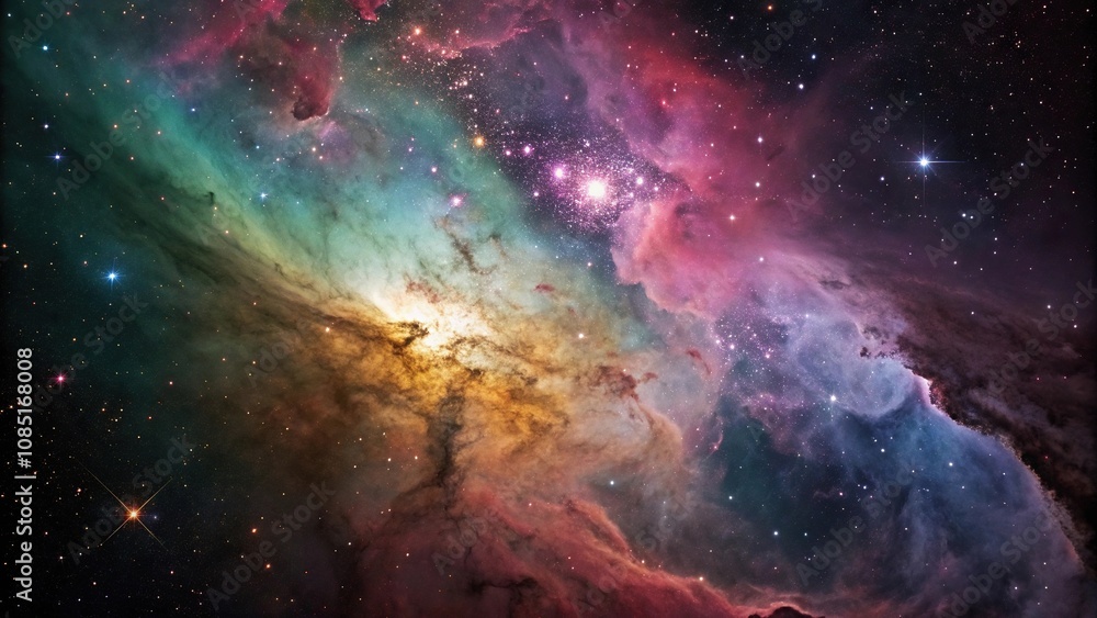 Colorful nebula with swirling gas and dust, interstellar medium, nebula, cloud of gas Colorful nebula with swirling gas and dust, interstellar medium, nebula, cloud of gas