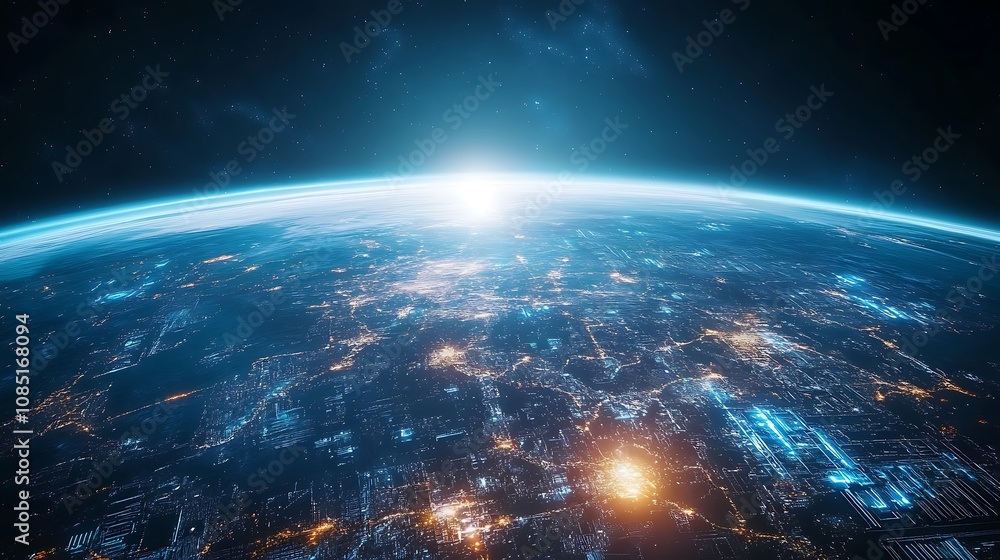 Fototapeta premium High Tech Earth with Futuristic Cities and Advanced Technology Image