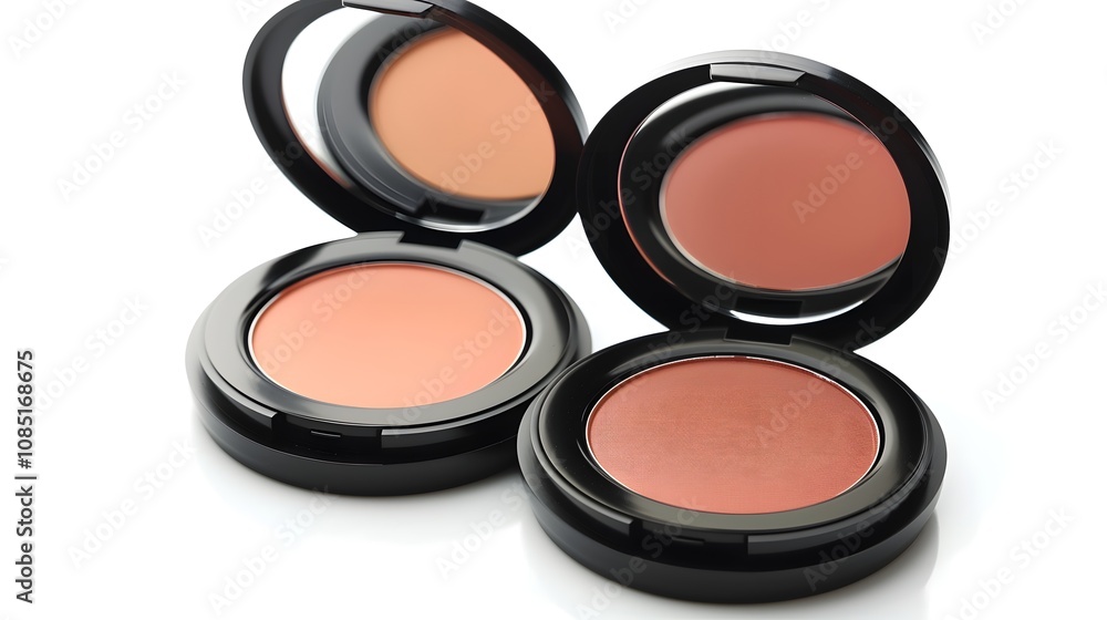 Stylish Blush and Bronzer Compacts Isolated on White Stylish Blush and Bronzer Compacts Isolated on White
