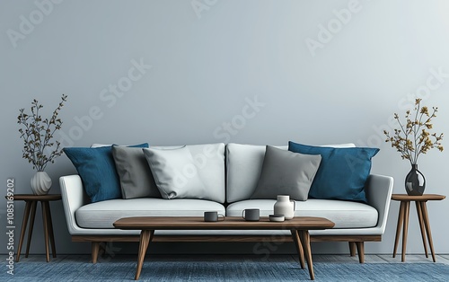 Modern living room with a cozy sofa and decorative elements.
