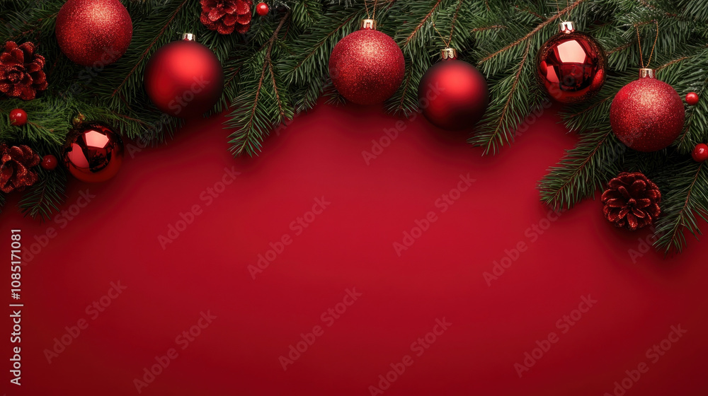 Christmas background with red balls and fir branches. Christmas background with red balls and fir branches.