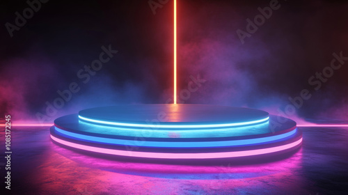 Wallpaper Mural 3D render abstract neon light empty circular podium stage arch technology virtual reality mockup background. cyberpunk futuristic fashion line and curve geometric colorful rainbow glow arch wallpaper  Torontodigital.ca