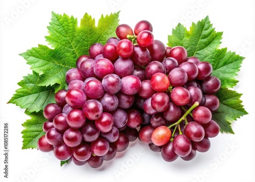 Stunning Drone Photography of Isolated Bunch of Ripe Red Grapes on White Background - Fresh Fruit, Healthy Dessert, Sweet Berries, Nature's Delight in Agriculture