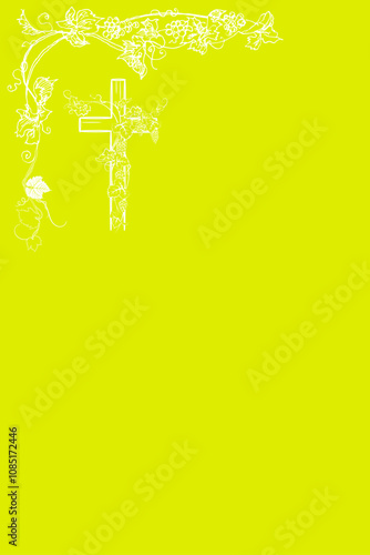 cross and grape on green background
