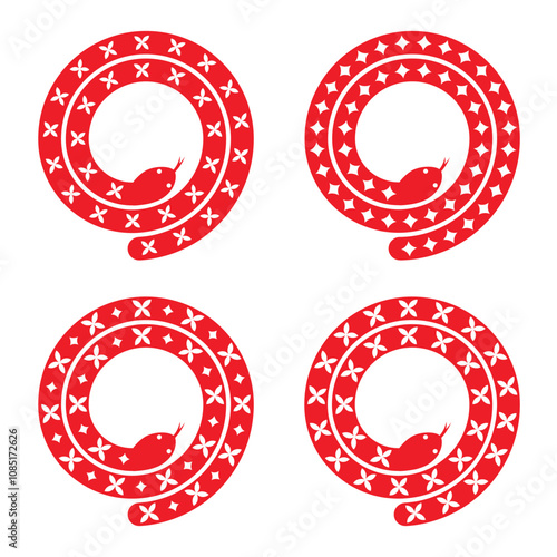 Red snakes set. Symbol of the New Year 2025. Snake in the shape of a spiral. Vector illustration.