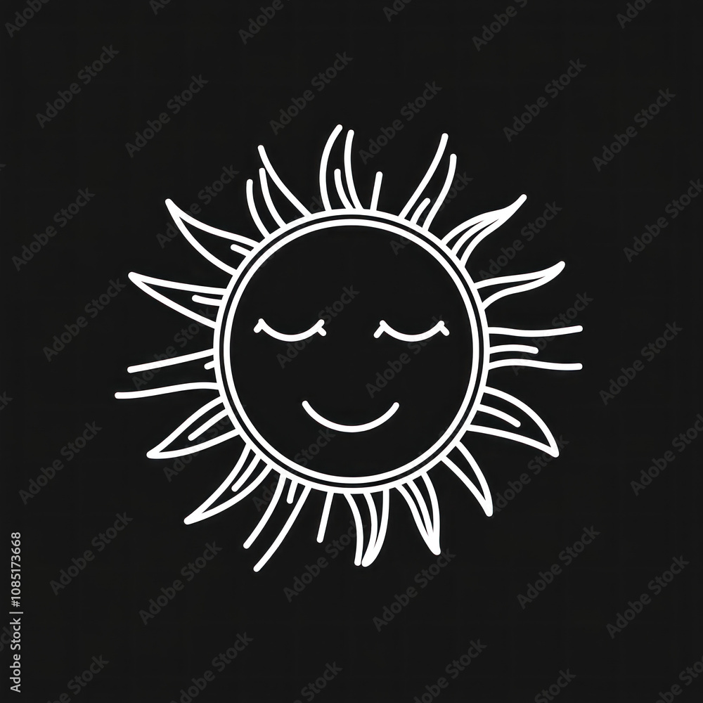 Black and white drawing of a sun, radiating bold rays against a stark background. Black and white drawing of a sun, radiating bold rays against a stark background.