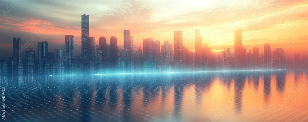 Cityscape with Sunset Reflection Cityscape with Sunset Reflection