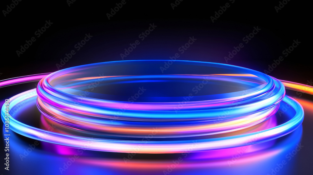 3D render abstract neon light empty circular podium stage arch technology virtual reality mockup background. cyberpunk futuristic fashion line and curve geometric colorful rainbow glow wallpaper 3D render abstract neon light empty circular podium stage arch technology virtual reality mockup background. cyberpunk futuristic fashion line and curve geometric colorful rainbow glow wallpaper