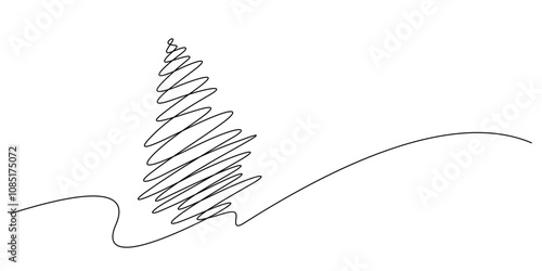 christmas pine tree one line drawing sketch minimalism