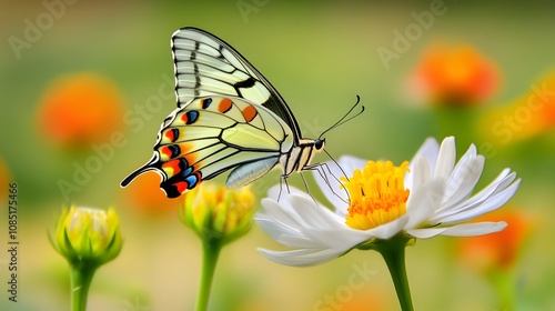 A butterfly landing on a sunflower