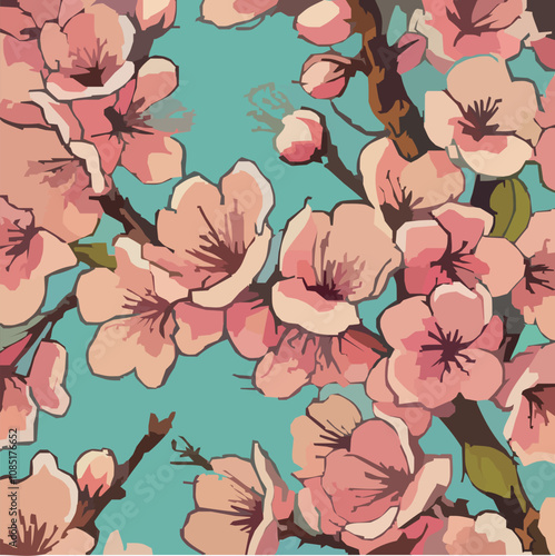 桜と青い背景のベクターイラスト