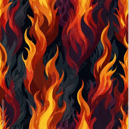 Fire flames seamless pattern background. Hot fire texture. Vector illustration Generative AI 