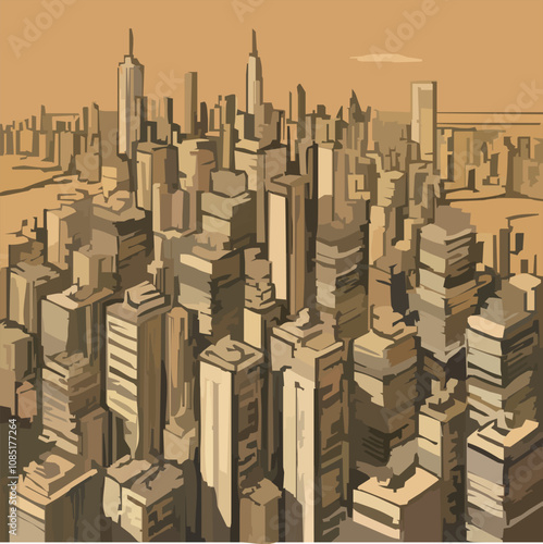 Dense City Skyscrapers Close-Up Urban Landscape Illustration