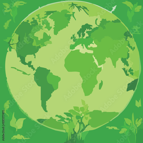 森林資源と自然保護を象徴する緑豊かな地球のイラストのベクターイラスト