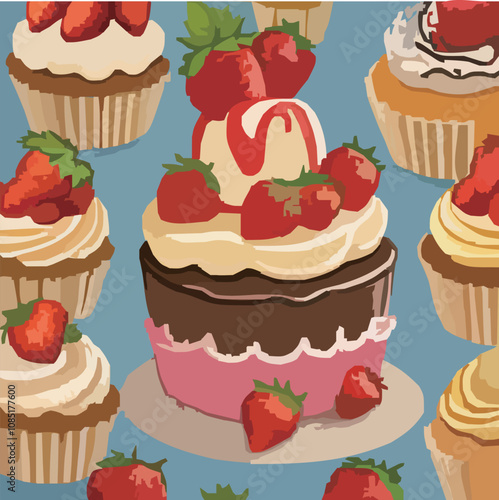 たくさんの美味しそうなケーキのベクターイラスト